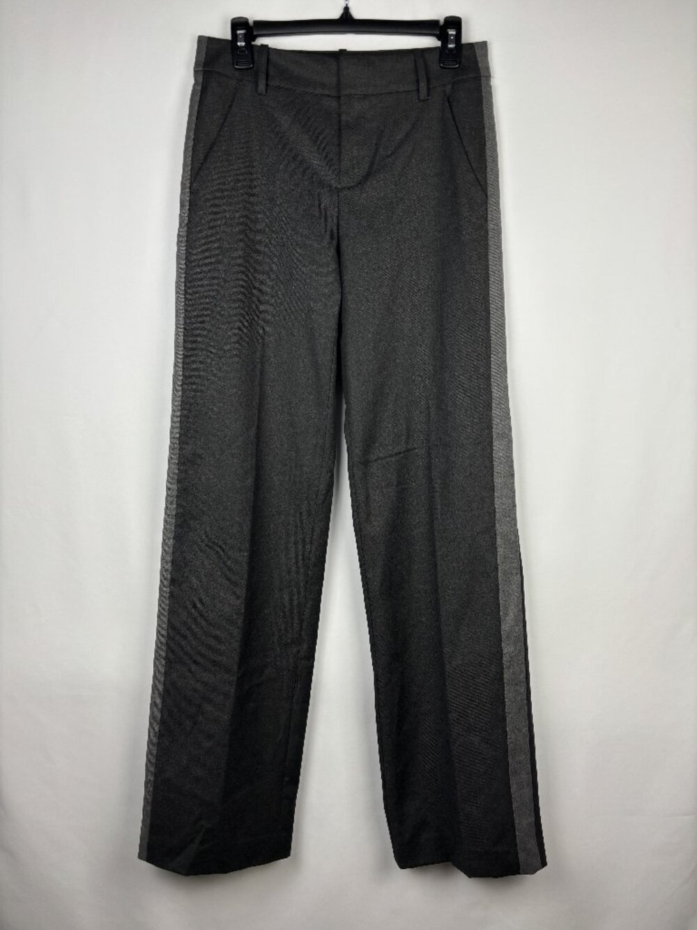 2 Alice + Olivia Mal Straight Leg Tux Stripe Mid Rise Pants Grey Trousers Classy